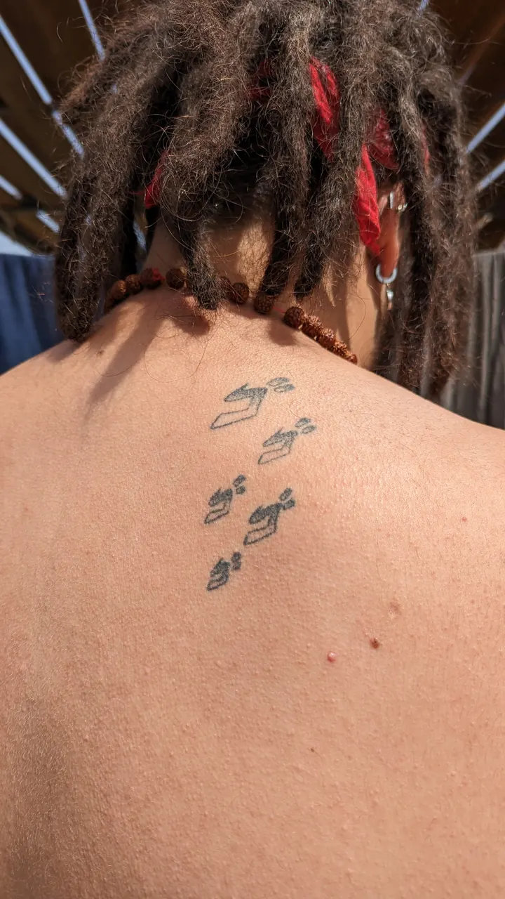 Trail of small footprints on the upper back