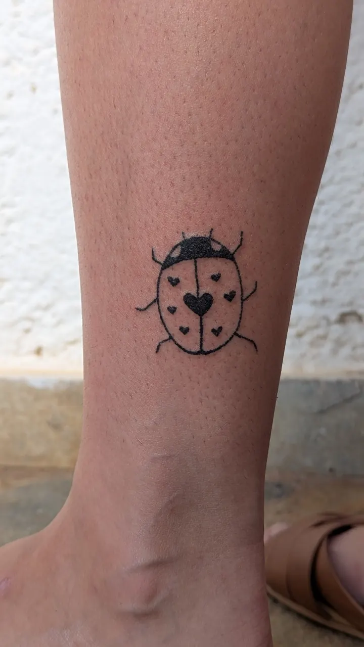 Ladybird with heart spots on the lower leg